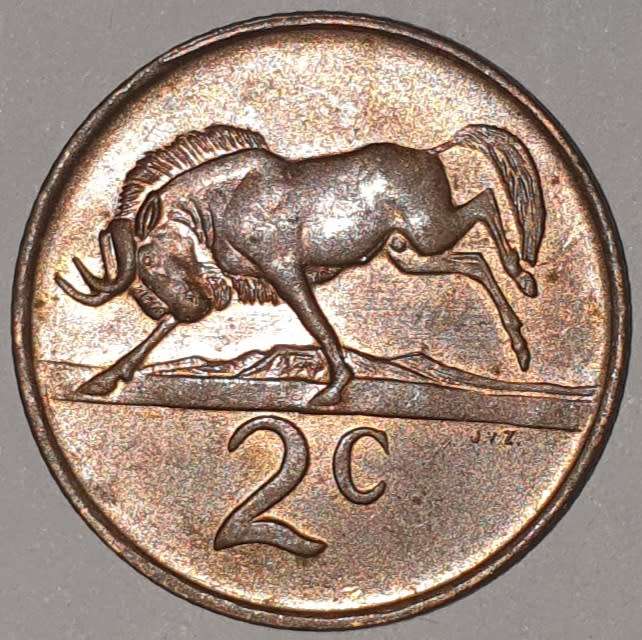 1988 - 2 CENT COIN (TWO CENT COIN) - RSA - BRONZE - KM#83 - BILINGUAL LEGEND - WILDEBEEST